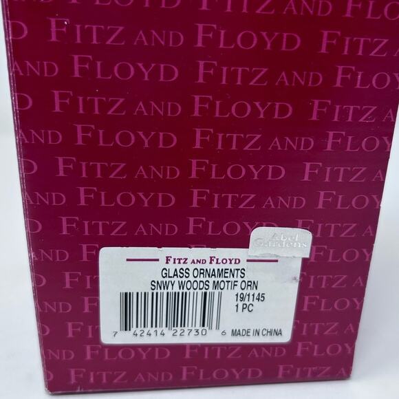 Fitz and Floyd Glass Ornament Snowy Woods Motif Gold Blue Purple Bow - Picture 10 of 10